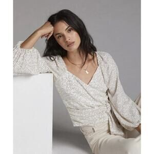 Anthropologie Surplice Tie Front Sequin Blouse White Gold Small